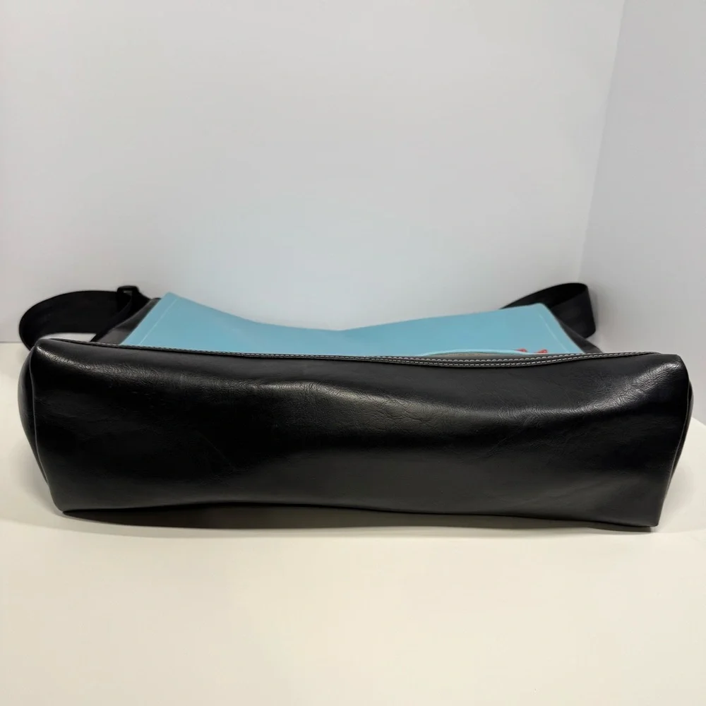 Queen Bee Creations- Chick Pea Blue and Black Shoulder Bag with Red Flower - Picture 12 of 16